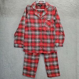 Ellos Pajama Sleep Set Shirt Pants Plaid Flannel Red